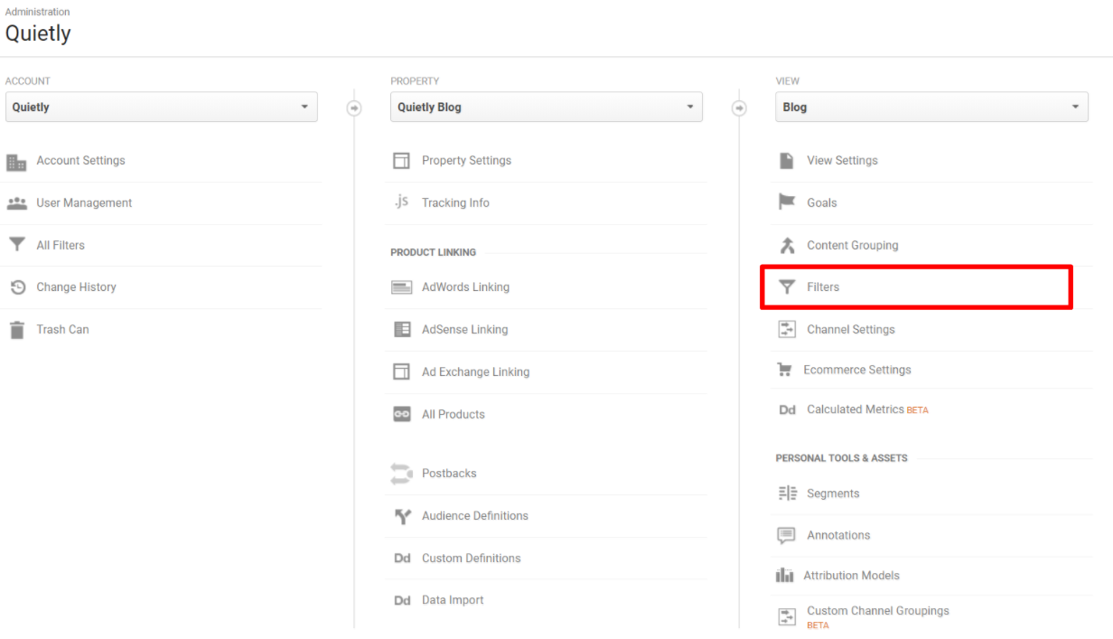 Set up filter for Google Analytics view