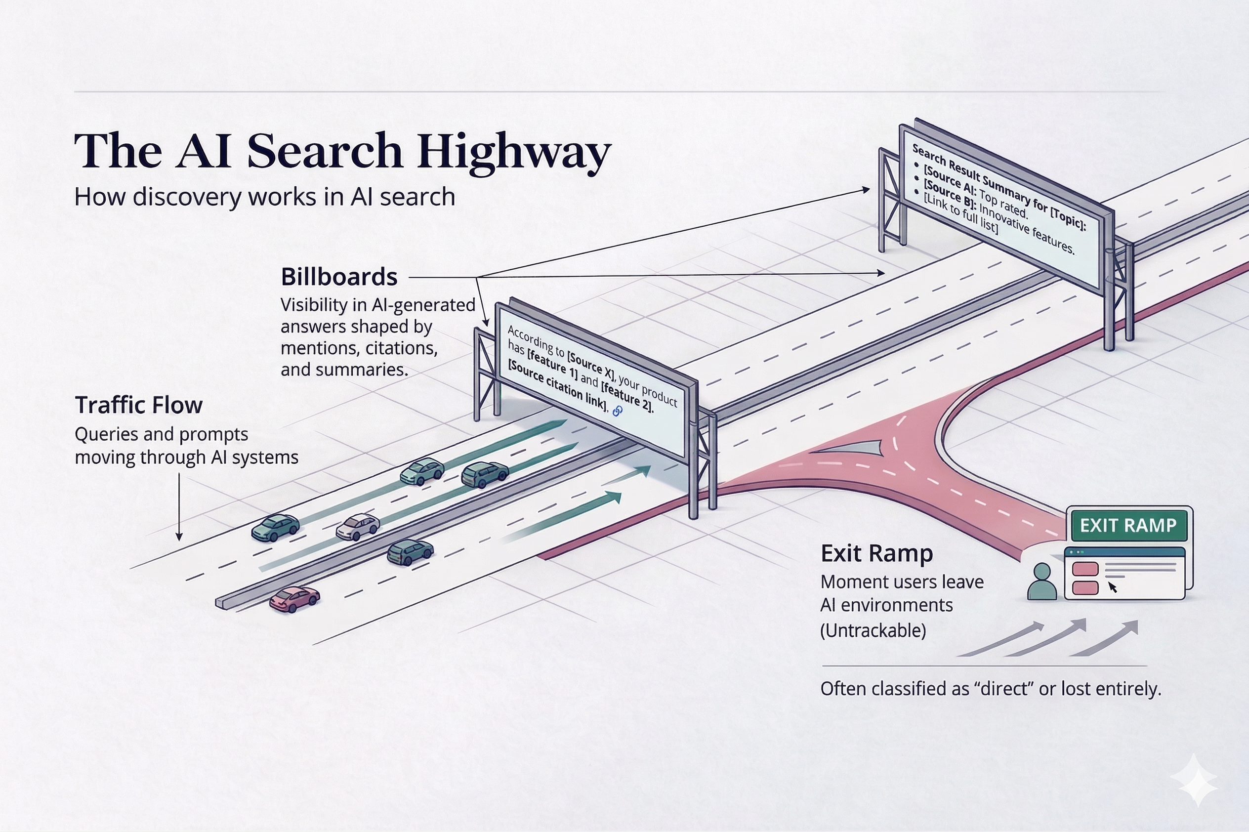 highway with traffic flow, billboards, and exit ramp